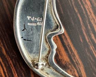 Lot#113 Now $48 - Was $65 Mexican silver moon face brooch 2.5" weight:16.3 grams