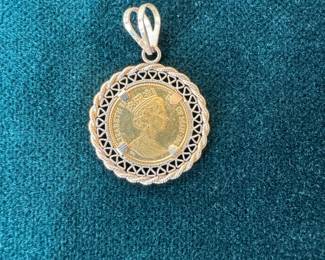 Lot#60 SOLD 1991 Isle of Man 1/25 gold crown in 14k pendant mounting