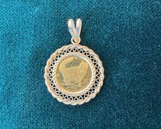 Lot#60 SOLD 1991 Isle of Man 1/25 gold crown in 14k pendant mounting