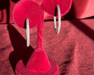 Lot#96 14k white gold & diamond hoop earrings 1 3/16” diameter
