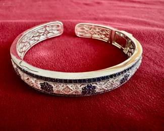 Lot#120 Now $225 - Was $300 Macy’s sapphire & diamond sterling cuff bangle weight: 25.2 grams