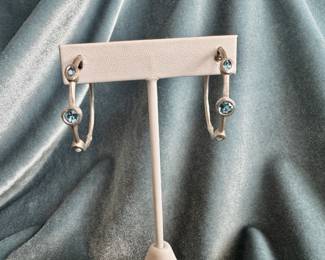 **New Item** Lot#127 $85 Sterling & blue topaz hoop earrings