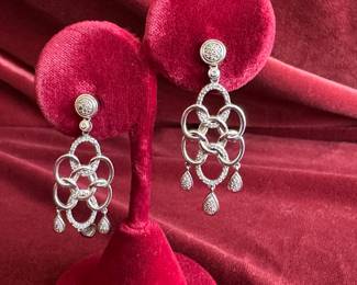 Lot#107 Now 70 - Was $95 sterling & diamond chandelier earrings weight: 7.1 grams