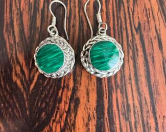 Lot#115 Mexican silver & malachite earrings
