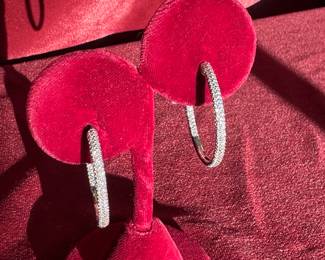 Lot#96 14k white gold & diamond hoop earrings 1 3/16” diameter