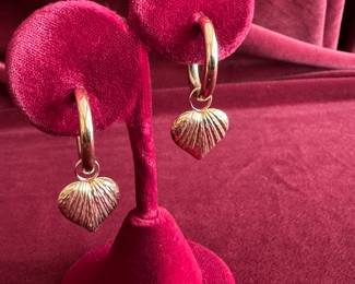Lot#103 14k gold hoop earring with heart charms