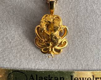 Lot#87 Gold nugget necklace with diamond Weight without gold-filled chain