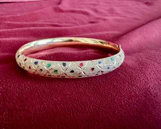 Lot#121 14k gold & enamel dot hinged bangle weight: 12.2 grams