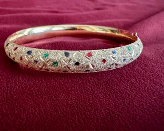 Lot#121 $950 14k gold & enamel dot hinged bangle weight: 12.2 grams