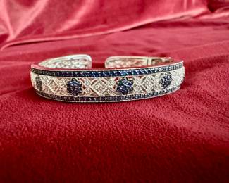 Lot#120 Now $225 - Was $300 Macy’s sapphire & diamond sterling cuff bangle weight: 25.2 grams