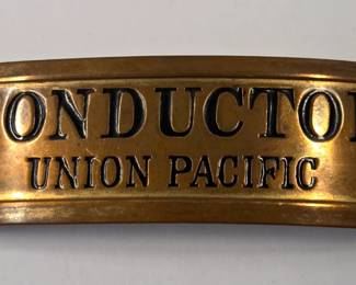 UPRR Union Pacific Railroad conductors cap badge, collection of railroad china, railroad lanterns