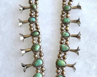 Navajo turquoise & silver squash blossom necklace