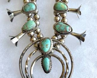 Navajo turquoise & silver squash blossom necklace