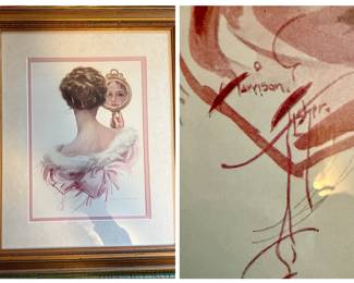 Matted and Framed Art - Lady in Pink with Mirror - Harrison Fisher