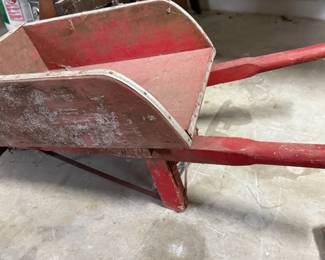 Rustic Red Wooden Wheelbarrow