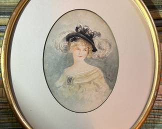 Oval Matted and Framed Art - Portrait of Lady in a Hat - Mrs. O. P. Shafer 1900