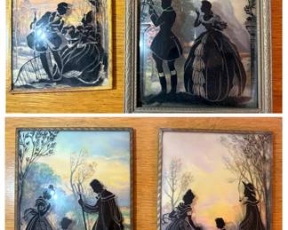 Set of Reverse-Painted Glass Silhouettes