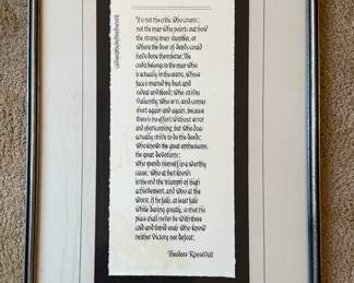 Matted and Framed Calligraphy Quote - "The Man in the Arena" Theodore Roosevelt