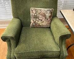 Soft green corduroy-like fabric chair.