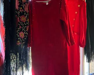 Red vintage leather suede dress by Positano....beautiful piano scarf