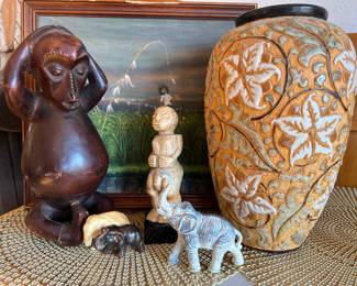 Antique African wooden carving...Moroccan vase...elephants