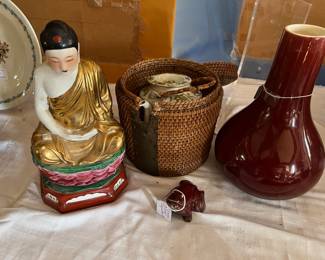 Chinese Buddha...Ox Blood Vase Famille Rose Teapot