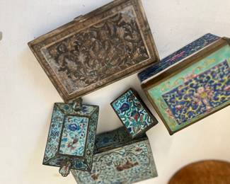 Antique Cloisonne /Champleve smoking set, boxes, etc