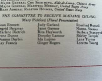 List of Committee to Receive Madame Chiang...