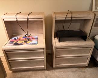 Light wood nightstands with lights