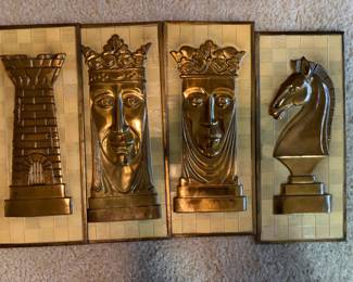 Brass King Chess Queen Chess Tole Relief Repousse Wall Plaques