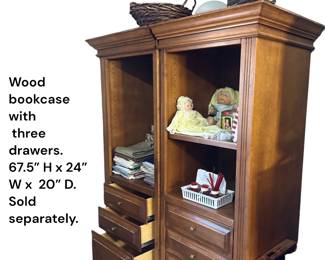 Wood bookcases with 3 drawers - 67.5" H x 24" W x 20"D
