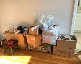 Boxes of ornaments and bells 