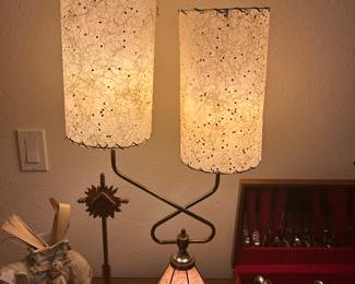 MCM Naugahyde brass space age table lamp