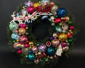 Beautiful wreath encrusted with vintage glass ornaments