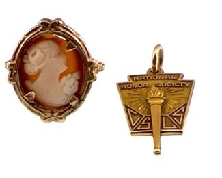 10kt charm, 10kt cameo ring