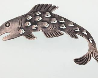 Sterling signed fish brooch