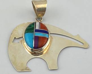 Sterling bear pendant with stone inlay