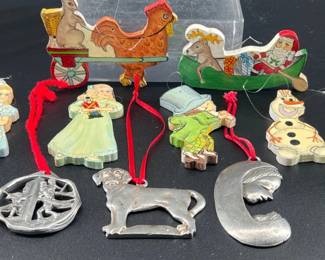 "Pollywog" character ornaments and pewter ornaments