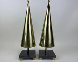 Pair of brass conical trees
