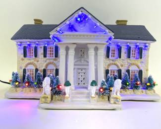 Elvis Graceland at Christmas porcelain illuminated and musical model