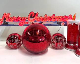 Lighted glitter candles, LED balls, Merry Christmas sign