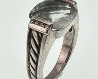 David Yurman sterling prasiolite, diamond ring