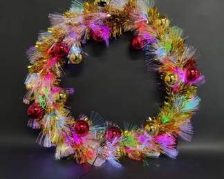 Fiber optic gold tinsel wreath