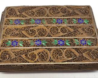 Portuguese sterling filigree and inlay cigarette case