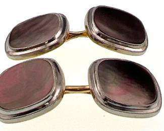 Pair of 14kt and abalone cuff links