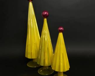 Three pleated chartreuse glass trees by Cody Foster