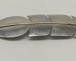 Native American signed sterling feather pin