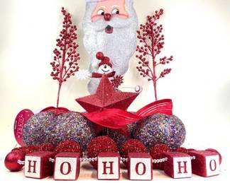 Large glitter balls, glitter Santa, tree picks