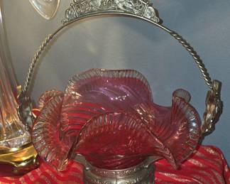 Antique Cranberry Bridal Basket