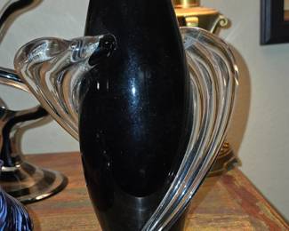 Ebony Vase Hand Blown with Applied Swril